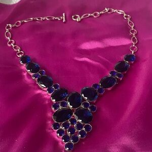 Silver-Tone Blue Crystal Statement Necklace - Women's Jewelry